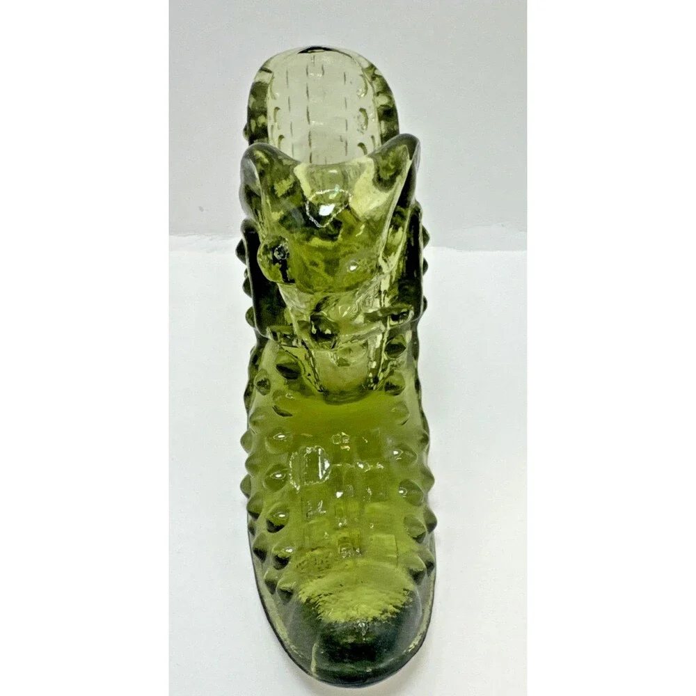 VTG USA Fenton Colonial Green Hobnail Slipper Shoe Ruby Red Daisy and Button